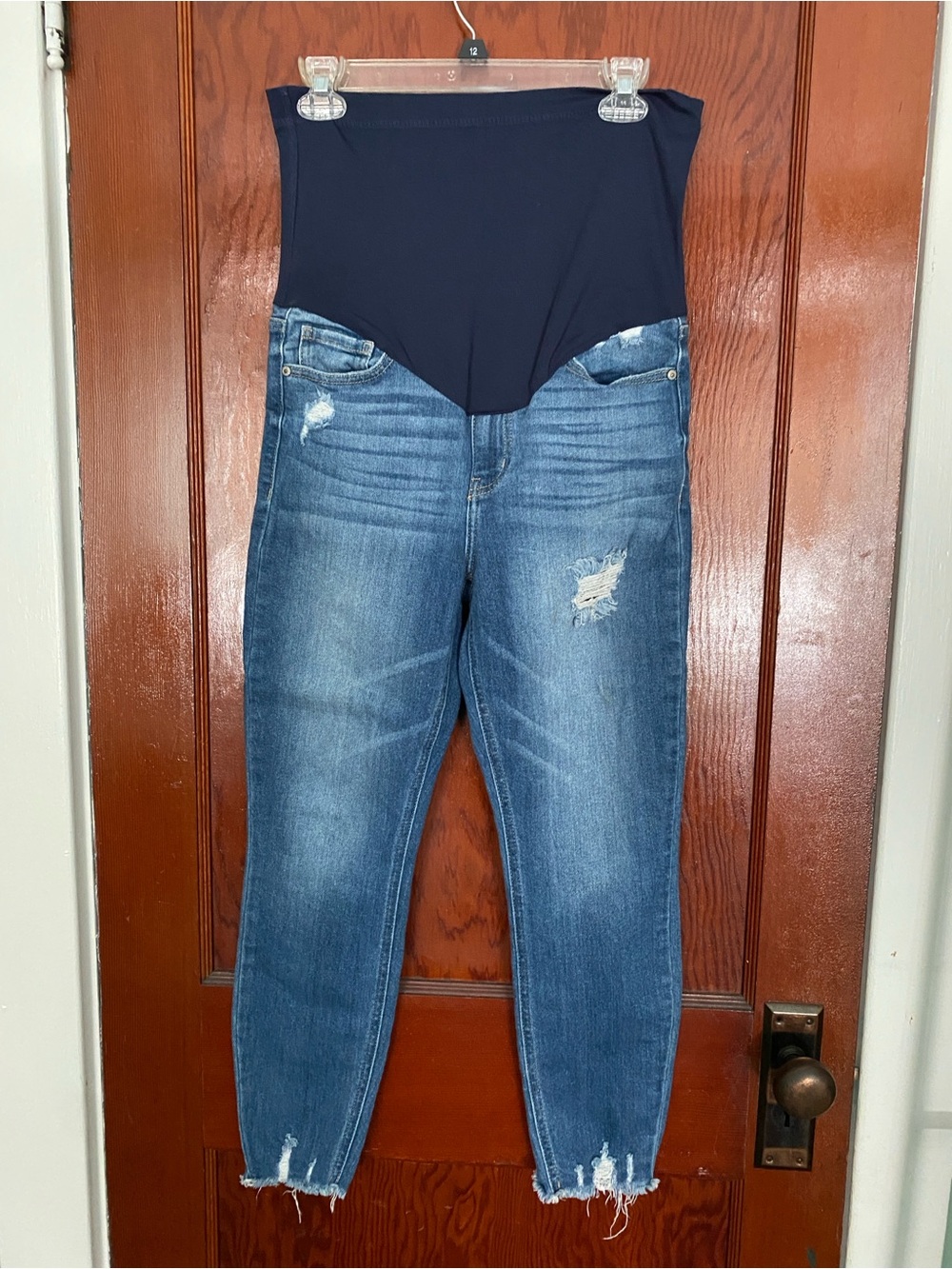 Pinkblush Navy Panel Distressed Maternity Skinny Jeans - Blue Denim